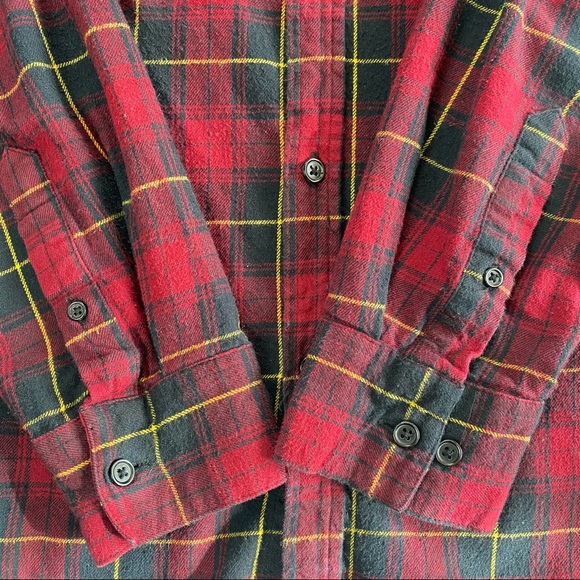 FOREVER 21 Men Red Multi Plaid Long Sleeve Button Down Shirt Size L - Picture 6 of 8